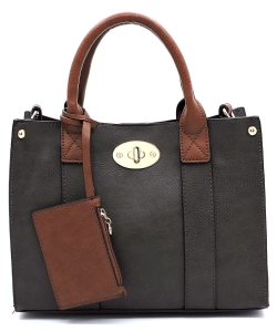 Faux Leather Mini Satchel Bag WU061 CHARCOAL GRAY